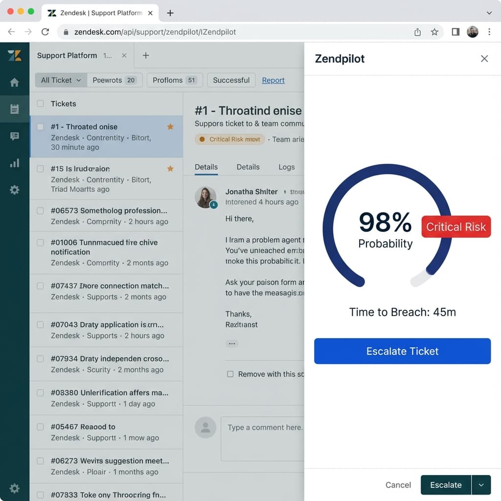 Zendpilot Dashboard showing 98% Critical Risk probability