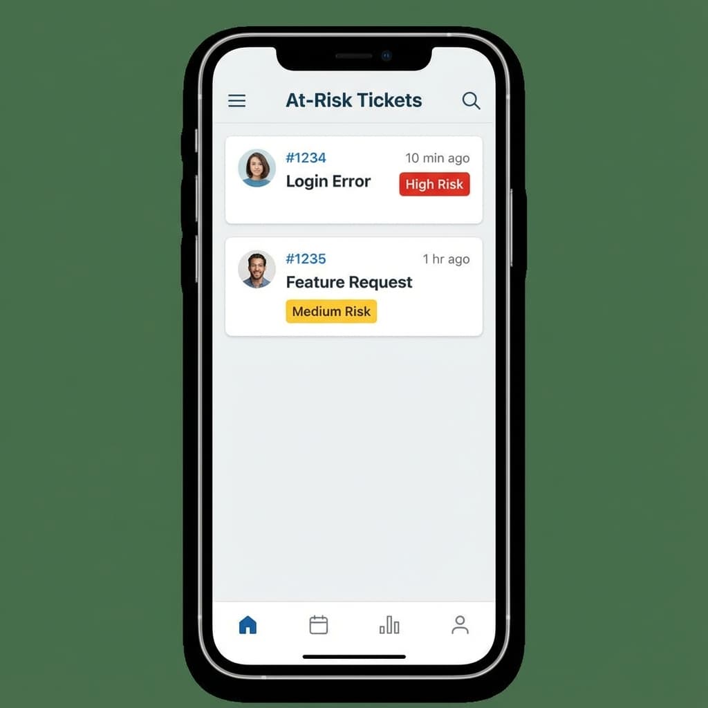 At-Risk Tickets list with High Risk and Medium Risk badges